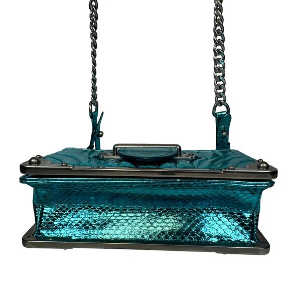 Prada Metallic Snakeskin Bag Cahier Shoulder/Crossbody Ayers Impunture Aqua SHW - Picture 8 of 16
